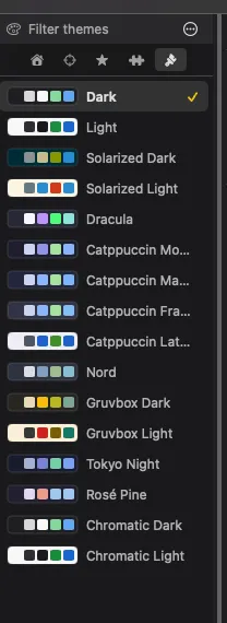 Themes — Sixteen built-in themes, including Solarized, Dracula and Catppuccin.